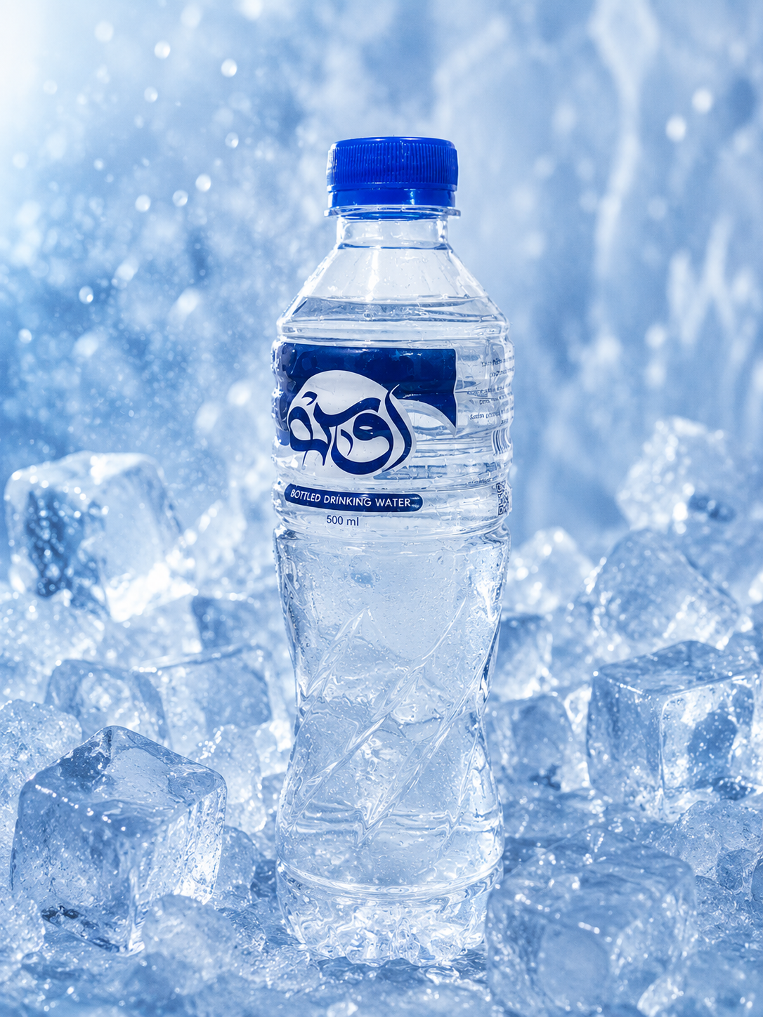 OOS Water 500 ml bottled drinking water chilled on ice